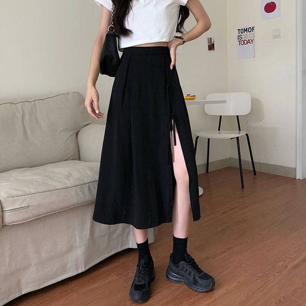 

2021 new waist long woman see to-line black women's skirts (71056) ejef