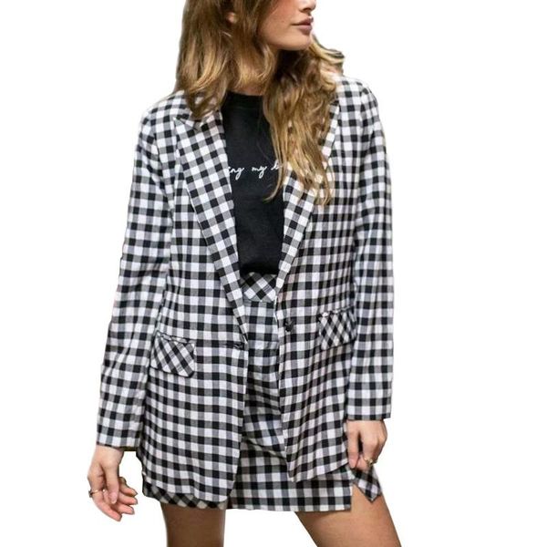 

fashion women 2020 black plaid jackets for office ladies summer-autumn vintage thin coats female outfit girls chic jacket coat, Black;brown