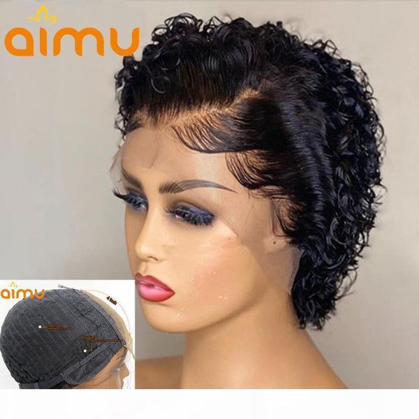 

pixie cut human hair short bob lace wig 4*4 short curly for black women preplucked 180 remy brazilian natural hairline full soft, Black;brown