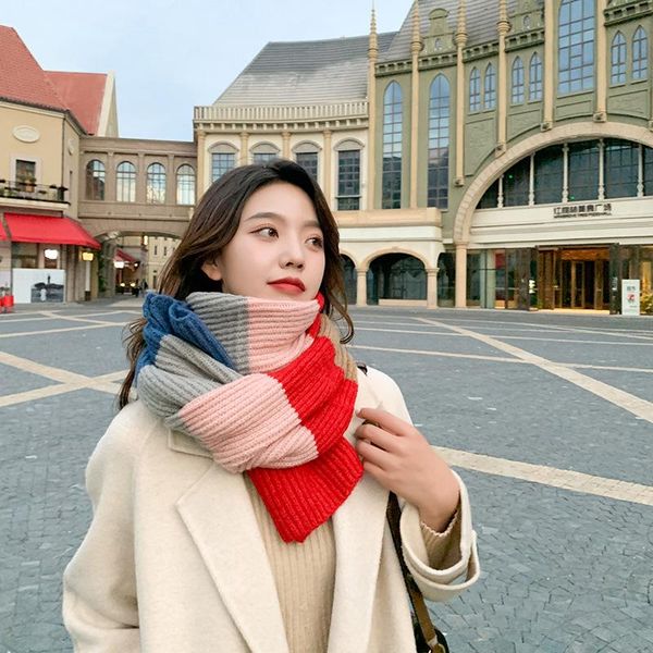 

new arrival comfortable thick soft cute scarf warm fresh casual colorful vintage travel elegant patchwork scarf, Blue;gray