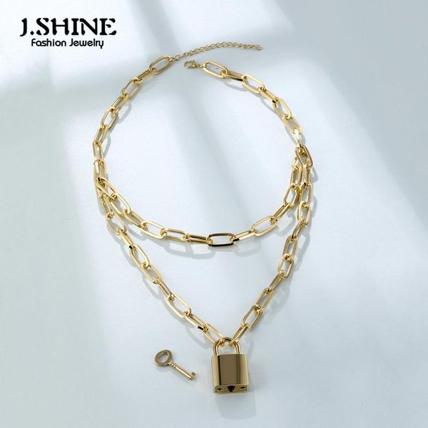 

chains jshine 2pcs/set vintage multi layer padlock choker necklace fashion gold color lock key pendant necklaces for women jewelry, Silver