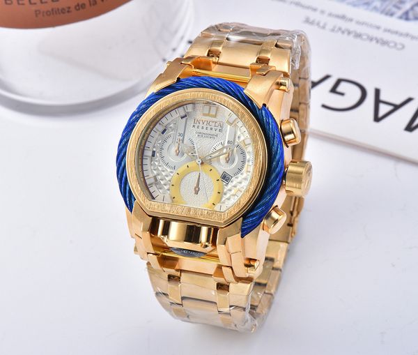 

2020 new invicta large dial steel band quartz men's hand, Slivery;brown