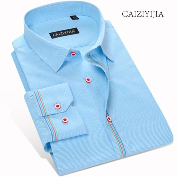

caiziyijia 2018 new designer long sleeve men dress shirt 100% cotton plaid camisa masculina slim fit fashion brand clothing1, White;black