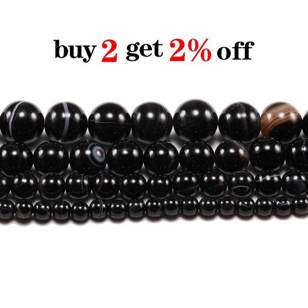 

1strand lot 4 6 8 10 12 mm natural black banded agat natural stone round beads for jewelry making diy bracelet necklace h bbygqy, Silver
