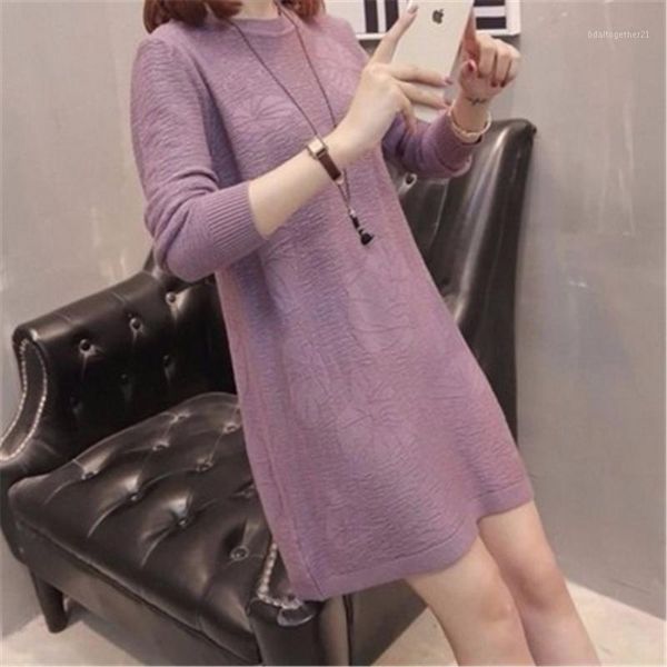 

women's sweaters 2021 autumn winter sweater women knitted dress warm o-neck loose pregnant maxi plus size 4xl female ladies long sweate, White;black