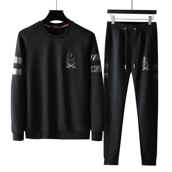 

2020 новых дизайнеры костюмов мужской моды street вокруг шеи slim мужского sweatsuits печати картины тенденции свободного стиль чистого хлоп, Gray