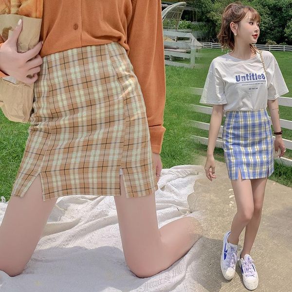 

sutimine 2021 mini skirt women's preppy style zipper high-waisted plaid skirts for girls cute ladies kawaii vintage green skirts, Black