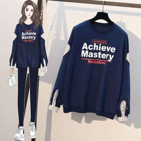 

autumn and winter 2020 new large women's clothes fat sister splicing fake two pieces of thin sweater age reducing foreign style top, Black