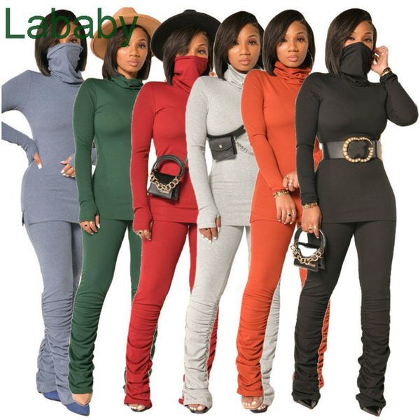 

designer women two piece outfits pleated pants suit fashion pit strip loose long sleeve finger t shirt trousers set fall winter new 2021, White