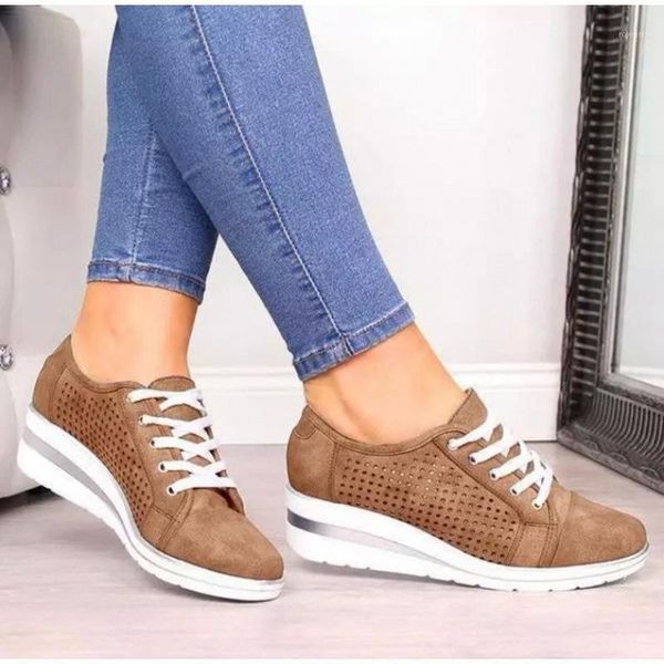 

slope heel women's shoes tie shoelaces low shoes casual high heels plus size1, Black