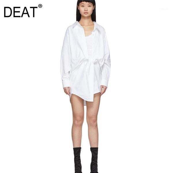 

deat women fashion design summer clothing turn-down collar full sleeves drawstring zippers asymmetrical white shirt female w96101