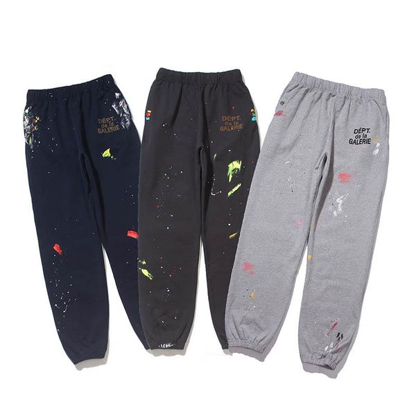 

manual splash ink gallery dept sweatpants men women joggers drawstring streetwear fashion graffiti gallery dept trousers, Black