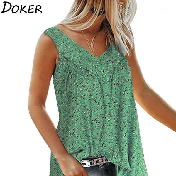 

womens and blouses 2020 summer floral print v-neck sleeveless shirts off shoulder plus size streetwear blouse femme 5xl1, White