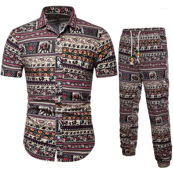 

men with pants suit linen short sleeves breathable casual clothing set for summer h911, Gray