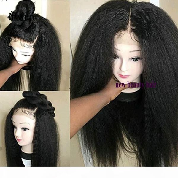 

black brown burgundy natural 360 lace full wigs with baby hair long kinky straight synthetic lace front wig for afro women costume deep part