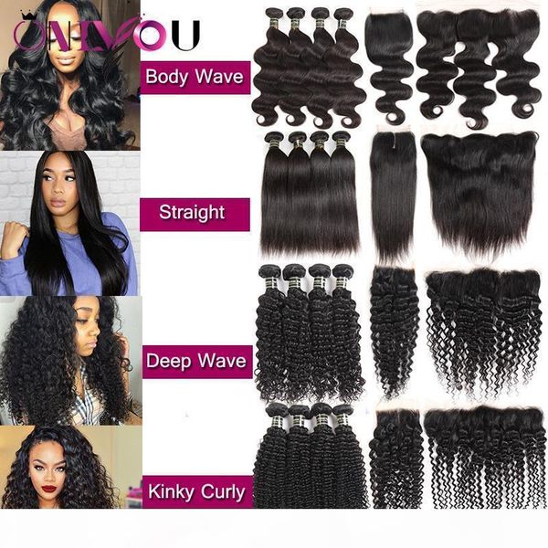 

new arrival brazilian tissage body wave virgin human hair weaves lace closure frontal bundles deep wave kinky curly 4 bundles with closure, Black;brown