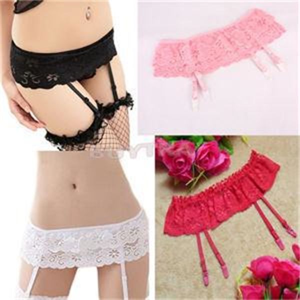 

underwear socks solid women tracksuit thongs lace stocking suspender dual layer garter belts 4 colours, Black;white