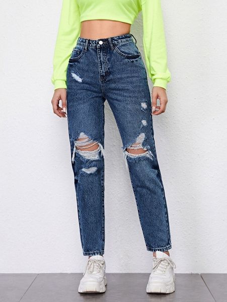 

high waist ripped mom jeans y6py#, Blue