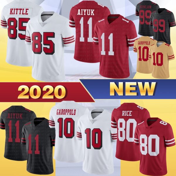 

85 george kittle 10 jimmy garoppolo men jerseys brandon aiyuk javon kinlaw 80 jerry rice 7 colin kaepernick mcglinchey 2020 new, Black;red