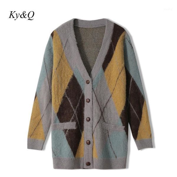 

vintage women winter clothes 2020 slim diamond-shaped mohair knitted cardigan korean midi sweater plus size jacket coat1, White
