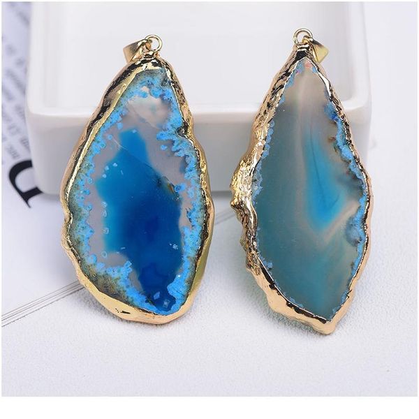 

1pc natural agate tablets colourful pendant natural quartz healing stone edge plating fashion simple lucky d qylckz, Black