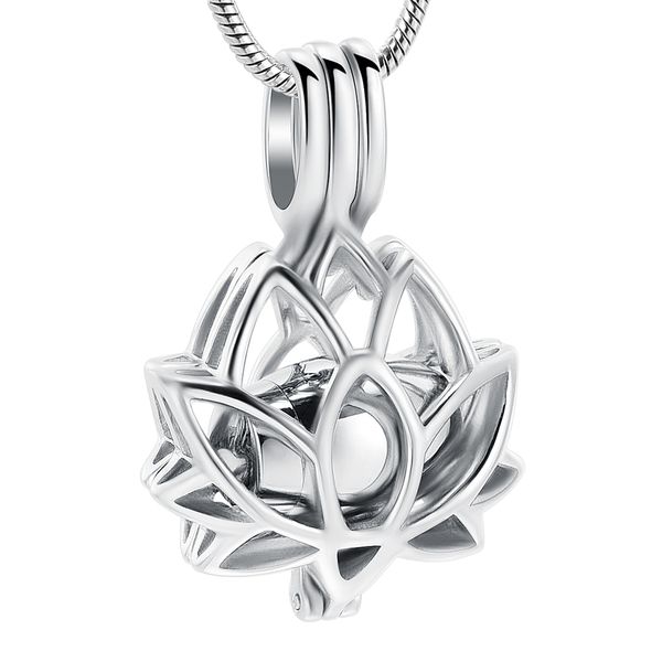 

20001 stainless steel lotus flower keepsake locket necklace hold mini gold memorial urn jewelry for cremation ashes of loved one 200928, Silver