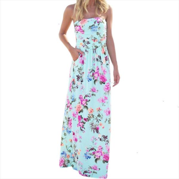 

bohemian print floral dress strapless summer women beach maxi long dresses robe femme party dress mujer sundress gv725 designer clothes, Black;gray