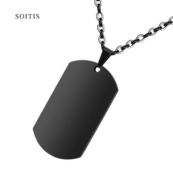 

soitis fashion simple design dog tags pendant necklace men black trendy necklaces pendants army nameplate mens pendant, Silver