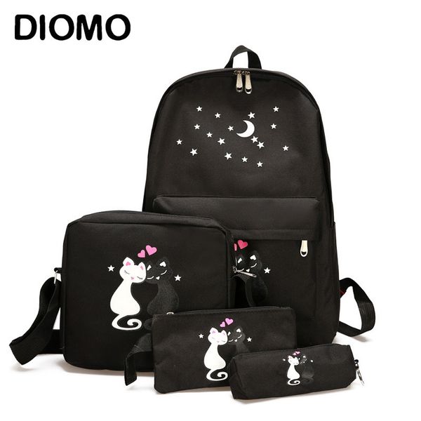 

diomo school backpack four-piece set for girls teenagers canvas back pack female sac a dos femme fashion rucksack women casual lj200917