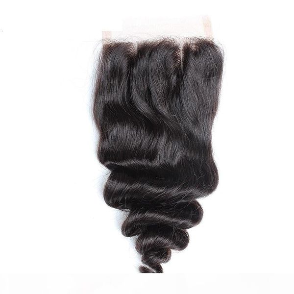 

gretremy 100% peruvian virgin hair loose wave lace closure 3 way part 4x4 hairpieces hair extension natural color dyeable fast shipping, Black