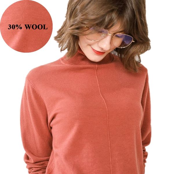 

gcarol women turtleneck slim sweater 30% wool candy warm elegant jumper stretch cashmere ol base knit pullover plus size 2xl y200910, White;black