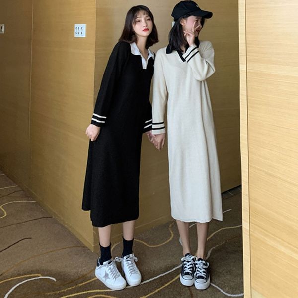 

autumn winter 2020 polo collar contrast autumn winter women's clothingcontrast colored women's clothing color stitching loose and, Black;gray