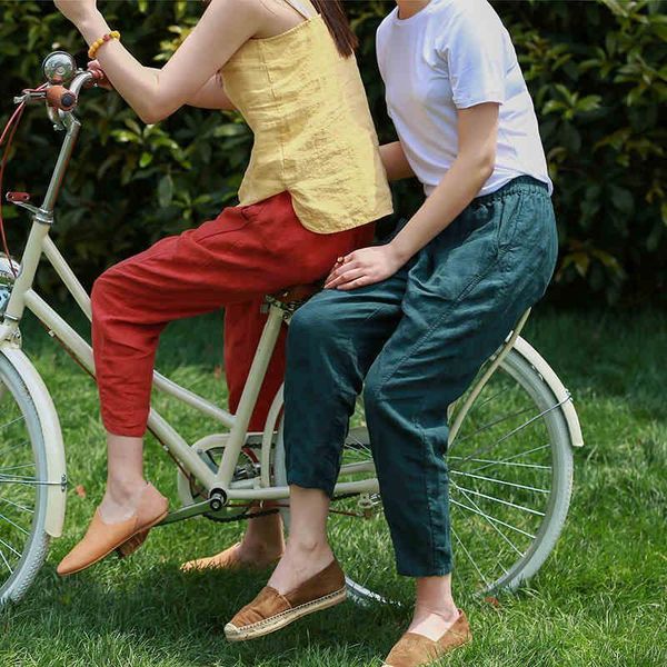 

summer 2020 ladies fashion popular solid color literary original linen tricolor casual ladies trousers 803 drop shipping, Black;white