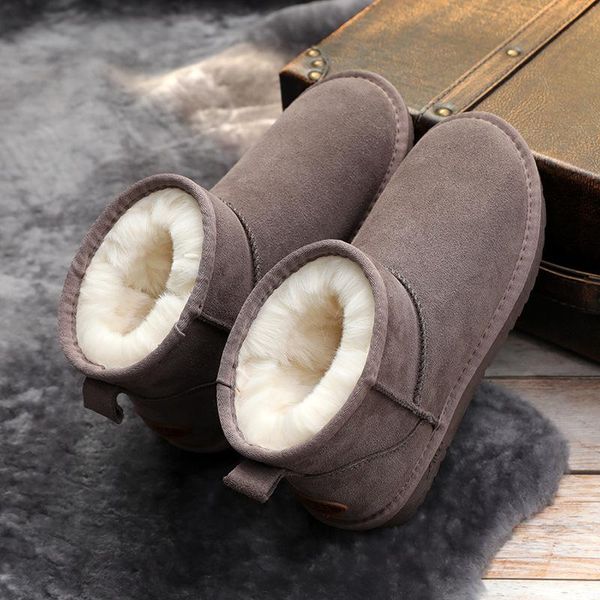 

dilalula genuine leather women snow boots female ankle boots women flat heel slip on warm short 2020, Black
