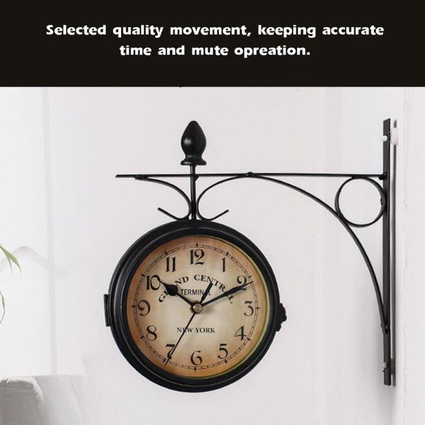 

vintage double sided wall-mounted clock battery powered metal mount home garden coffee bar decoration