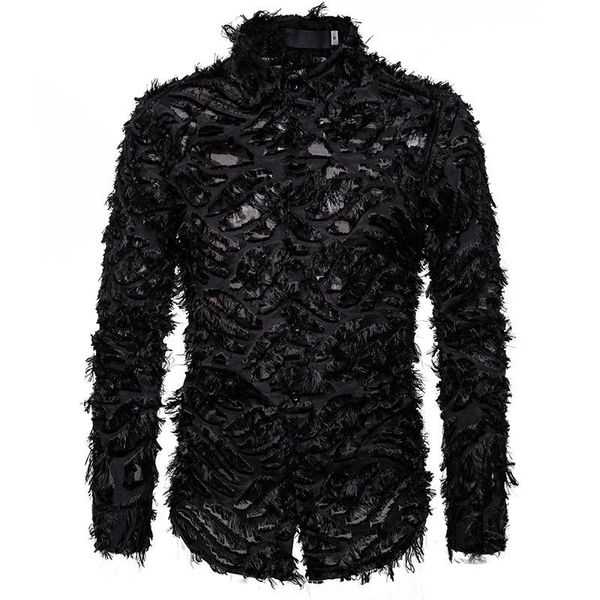 

men's casual shirts shirt handmade three-dimensional feather fabric features lapel long-sleeve, White;black