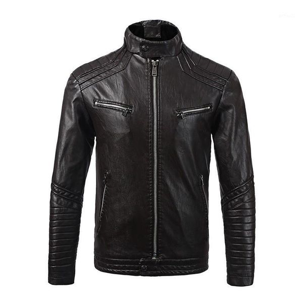 

men's fur & faux moto biker mens fleece linning leather jackets slim zipper stand collar fashion male pu outerwear coats plus size1, Black