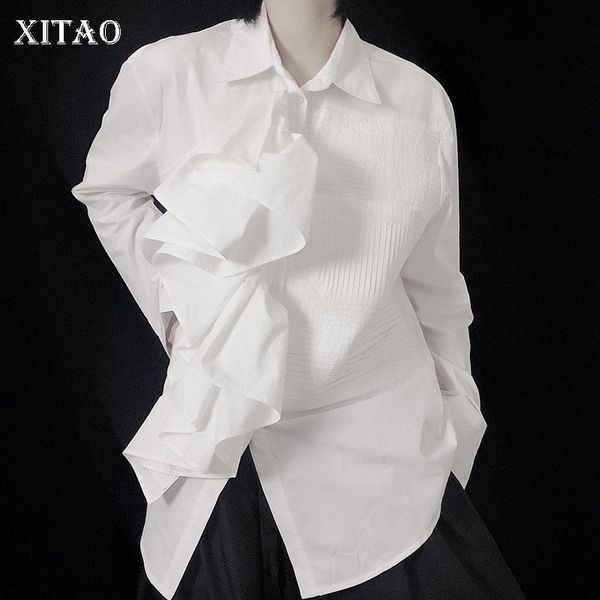 

xitao irregular patchwork ruffles shirt women 2020 autumn casual fashion new style temperament all match women blouse zy1460, White