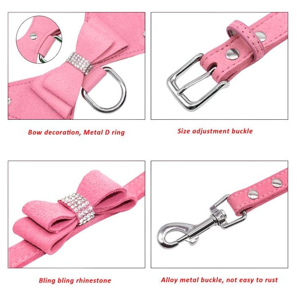 

soft suede leather puppy dog harness lead leash set cute pet harness vest walking leashes rope pink for small med jlllht