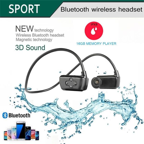 

head-mounted bluetooth waterproof mp3 music player headphones underwater sports bluetooth with record 16g for swimming