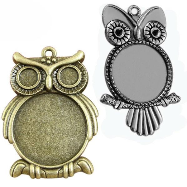 

10pcs 25mm owl bird pendant blanks setting tray for glass cameo cabochons zinc alloy diy jewelry accessories h jllegn, Black
