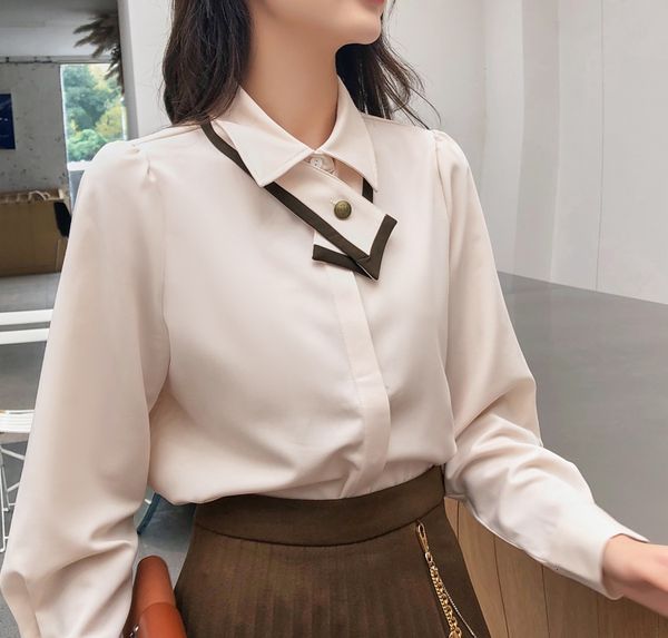 

2021 new fashion women's long sleeve shirts white shirt british office style lady h38k