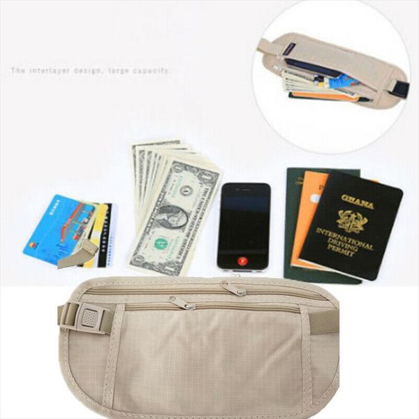 

women portable basic zipper pouch hidden wallet passport money bags waist belt bag slim secret casual solid waist packs
