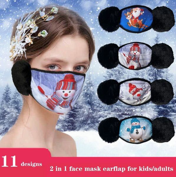 

christmas design cartoon face mask cover 2 in 1 earmuff windproof protective thick warm mouth masks winter mouth-muffle earflap, Black