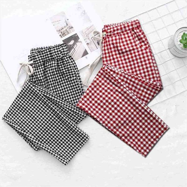 

summer big size women cotton and linen pants casual harem pant black white plaid trousers female ankle-length pant 439