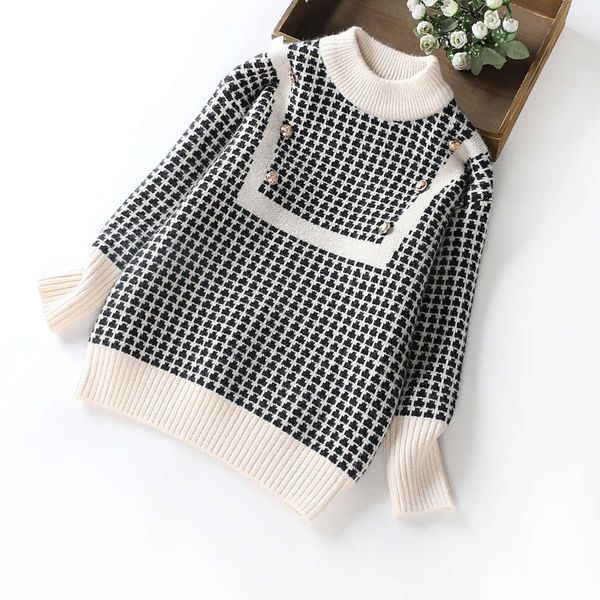 

little fragrance plaid jacquard 2020 winter children's girls' thickened cashmere sweater 140-180 fashion ykmk, Blue