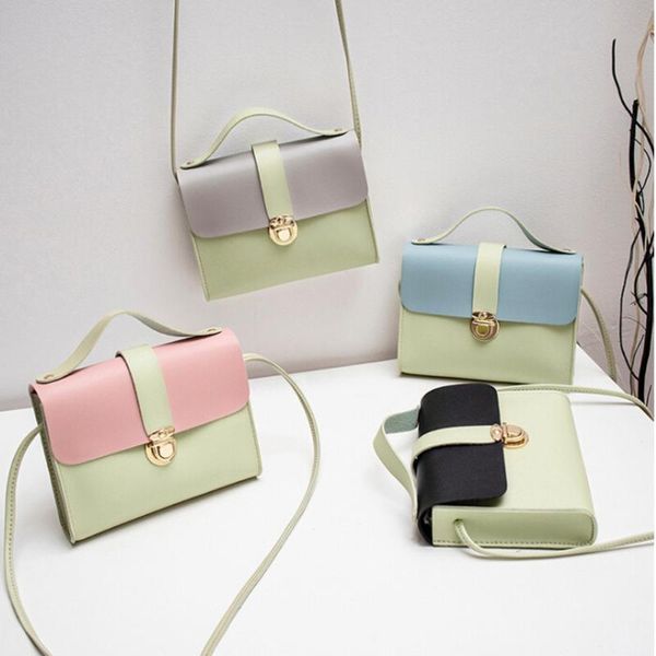 

2020 new korean women lock small square bag casual lady contrast lock buckle shoulder messenger bag fashion women's coin purse
