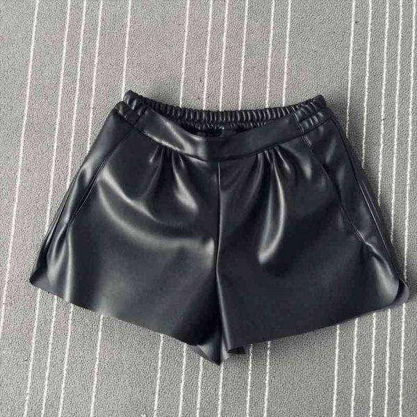

summer women elastic waist pu leather black shorts female celebrity same loose fashion women casual shorts, White;black