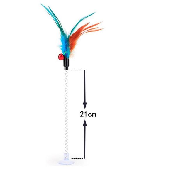 

1pc cat toy funny interactive suction spring cat toy cat feather wand teaser pet supplies favors rand qylnee