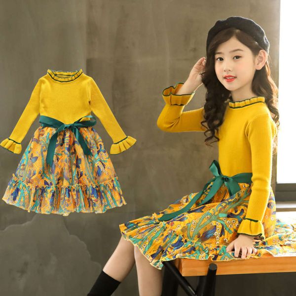 

winter 2020 autumn spring clothing and new girls' foreign sle korean sweater drs children's skirtrbqj, Red;yellow